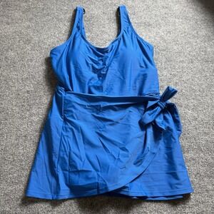 Blue One Piece Swimdress Bathing Suit Women's Plus Size Skater Swimwear Modest